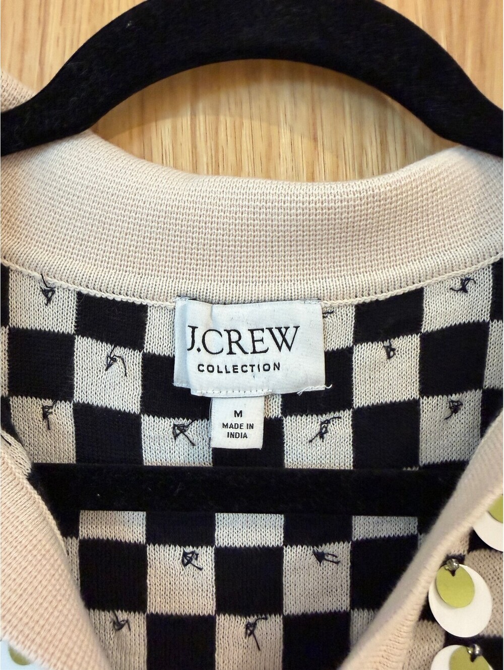 J.Crew Collection Sequin Johnny Collar Sweater Vest Black Cream Medium - Picture 7 of 7